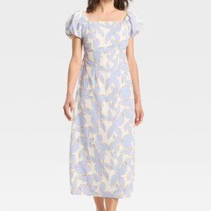 A New Day Women's Puff Sleeve Square Neck Small Purple Floral, NWT